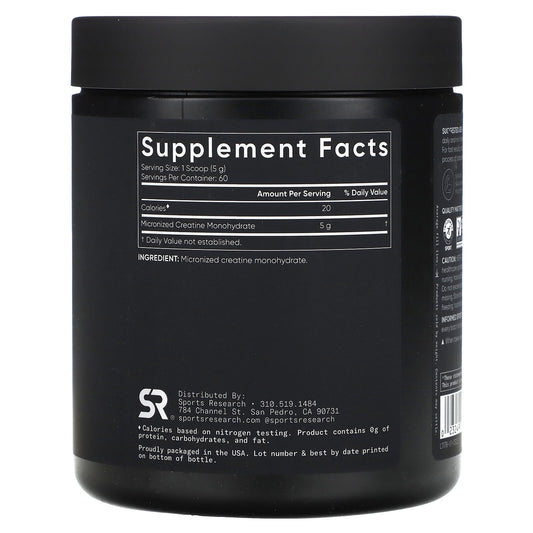 Sports Research
Créatine Monohydrate, sans saveur, 300 grammes