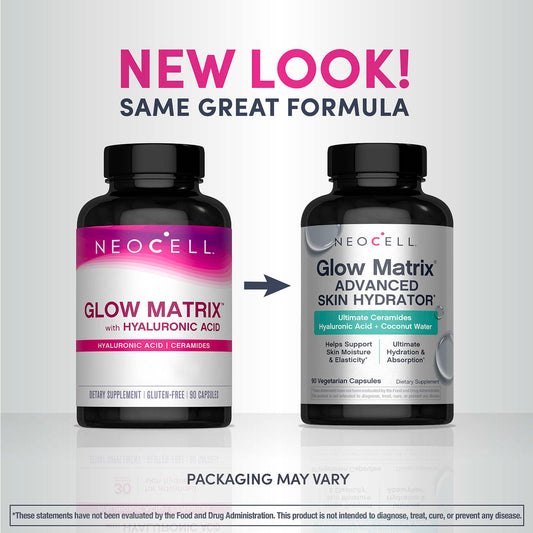 Neocell Glow Matrix Advanced Skin Hydrator | With Hyaluronic Acid, Ceramides, Coconut Water & Antioxidants | 90 capsules