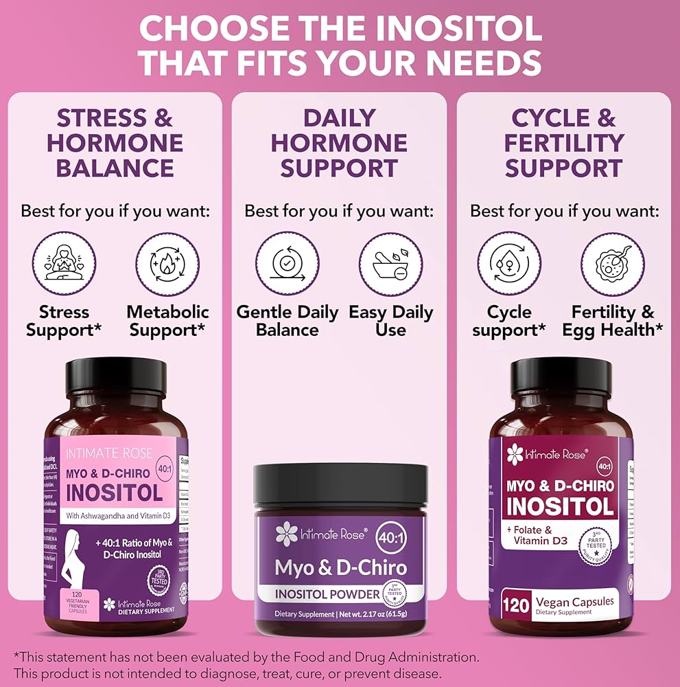 Intimate Rose Myo-inositol & D-chiro-inositol Ideal 40:1 Ratio with Vitamin D3 + Ashwagandha, 120 Capsules