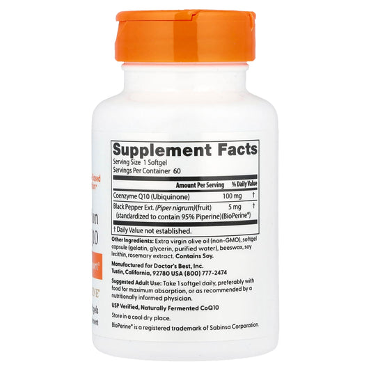 Doctor’s Best, CoQ10 à haute absorption avec Bioperine, 60 softgels