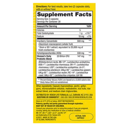 Renew Life Women's Daily 3-in-1 Prebiotics & Probiotics with Cranberry | 20 billion
60 gélules
