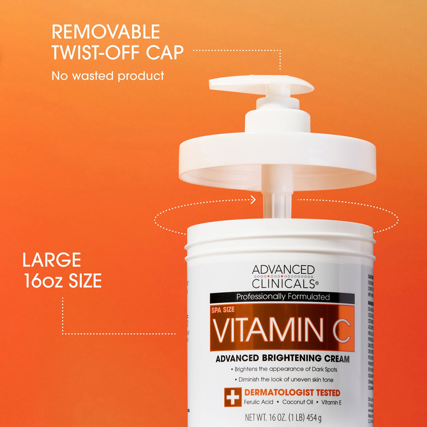 Advanced Clinicals Crème pour le corps éclaircissante à la vitamine C, 454 grammes