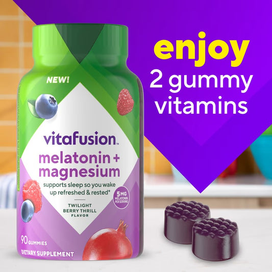 Vitafusion Mélatonine et magnésium gummies, saveur Twilight Berry Thrill, 90 unités
