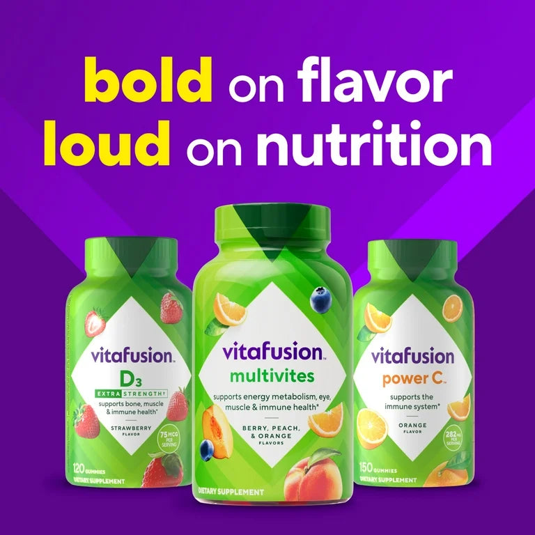 Vitafusion MultiVites pour adultes, Multivitamines saveurs baies, pêche et orange, 70 gummies