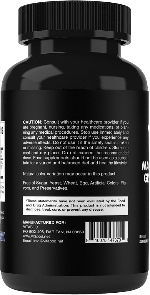 Vitabod Magnésium Glycinate + Vitamine B6|300mg de magnésium élémental, 90 gélules