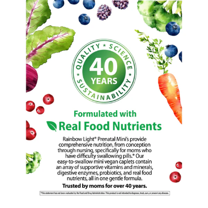 Rainbow Light Prenatal Multi Mini's + | Prenatal Vitamins | Real Food Nutrients, 180 Mini-Tablets