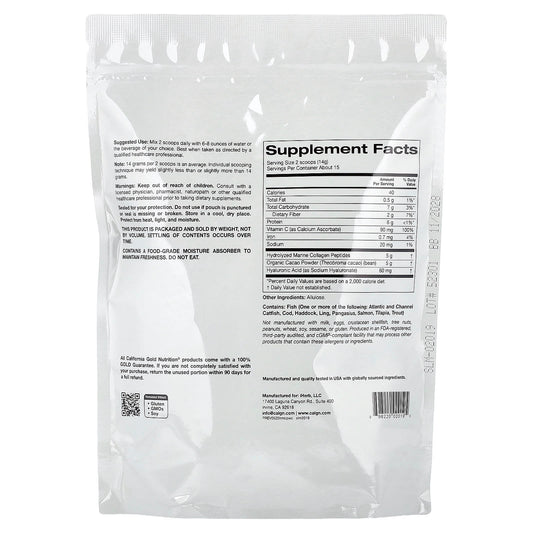 California Gold Nutrition Hydrolyzed Marine Collagen Peptides with Cocoa, 206 Grams