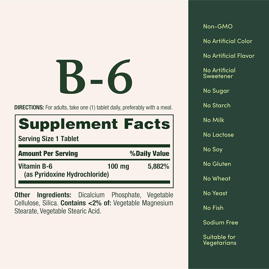 Nature's Bounty Vitamine B6 100mg, 100 comprimés