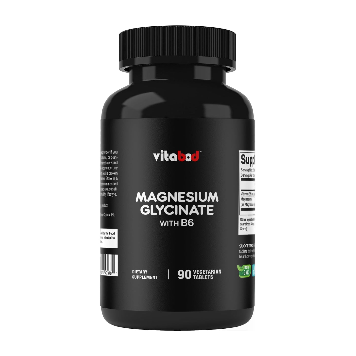 Vitabod Magnésium Glycinate + Vitamine B6|300mg de magnésium élémental, 90 gélules