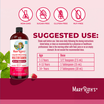 Mary Ruth's Liquid Morning Multivitamin, Raspberry Flavor, 887 ml