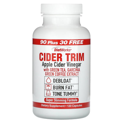 Diet Works Cider Trim | vinaigre de cidre avec garcinia cambogia, gingembre, poivre de Cayenne et érable | 120 gélules