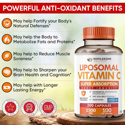 Wholesome Wellness Vitamine C Liposomale, 1500mg, 200 gélules