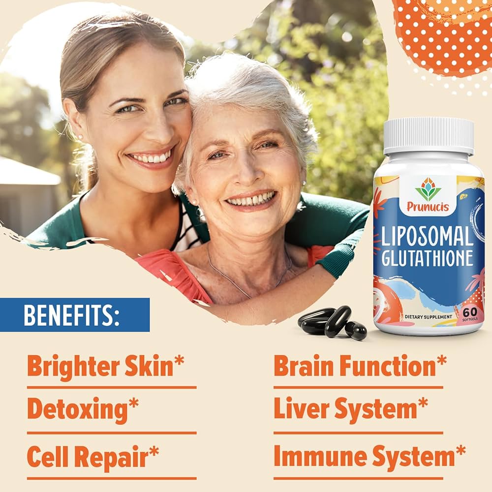 Prunucis Glutathione liposomal, avec vitamine C, chardon-Marie et acide alpha-lipoïque, L-glutathion réduit pur, haute absorption, 60 gélules