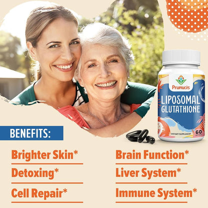 Prunucis Glutathione liposomal, avec vitamine C, chardon-Marie et acide alpha-lipoïque, L-glutathion réduit pur, haute absorption, 60 gélules