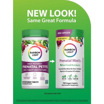 Rainbow Light Prenatal Multi Mini's + | Prenatal Vitamins | Real Food Nutrients, 180 Mini-Tablets