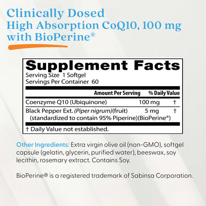 Doctor's Best, High Absorption CoQ10 with BioPerine, 60 Softgels