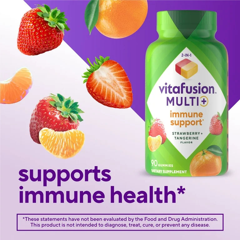 Vitafusion Multi+ Immune Support | 2-in-1 benefits and flavors | Adult Gummy Vitamins with Vitamin C, Zinc, Multivitamins, 90 Gummies