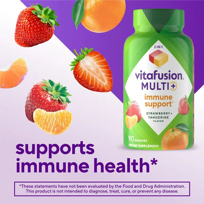Vitafusion Multi+ Immune Support | 2-in-1 benefits and flavors | Adult Gummy Vitamins with Vitamin C, Zinc, Multivitamins, 90 Gummies