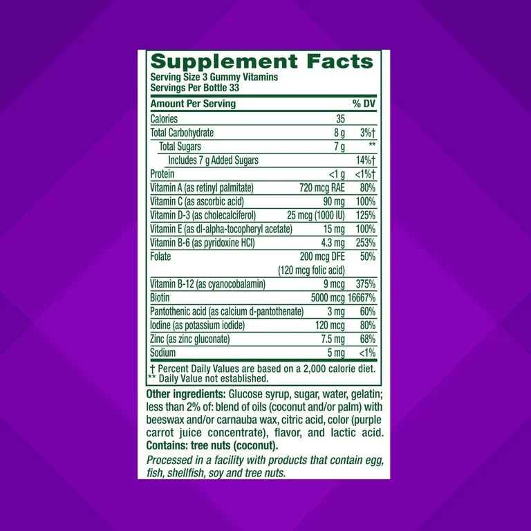 Vitafusion Hair Skin Nails gummies | vitamines pour cheveux, peau et ongles, avec biotine et antioxydants, 100 gummies