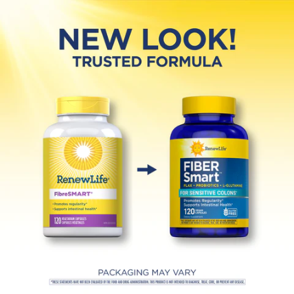 RenewLife Fiber Smart | avec Probiotiques, graines de lin, L Glutamine | 200 gélules