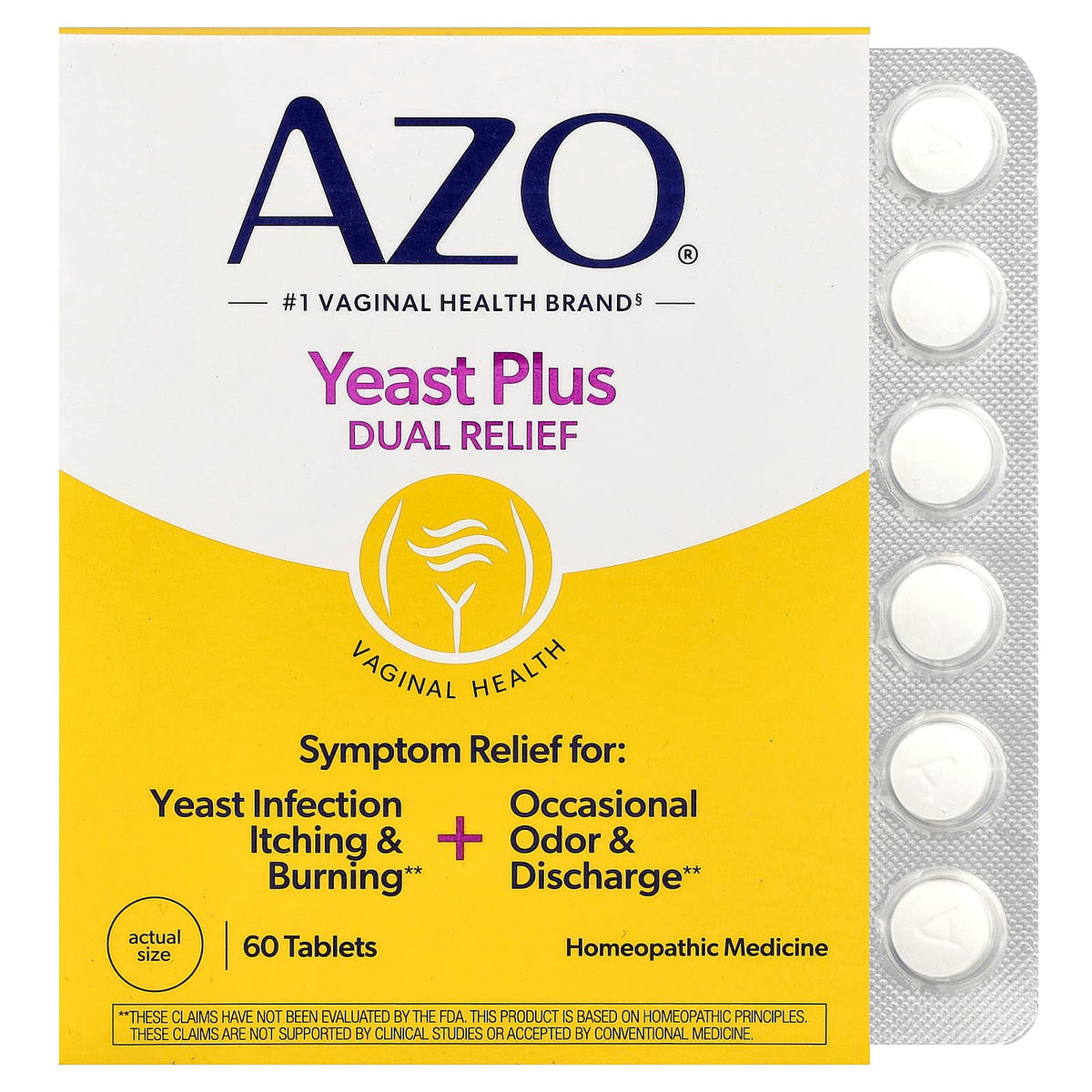 Azo Yeast Plus, Double soulagement, 60 comprimés