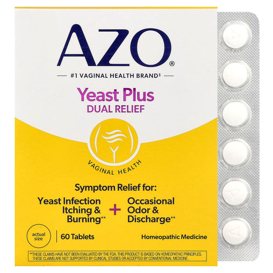 Azo Yeast Plus, Double soulagement, 60 comprimés