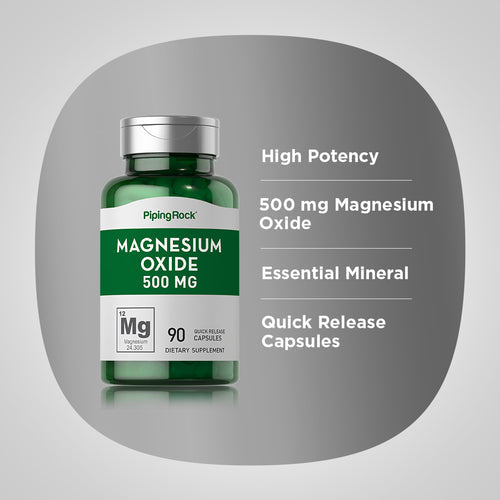 PipingRock Magnesium Oxide, 500mg, 90 capsules