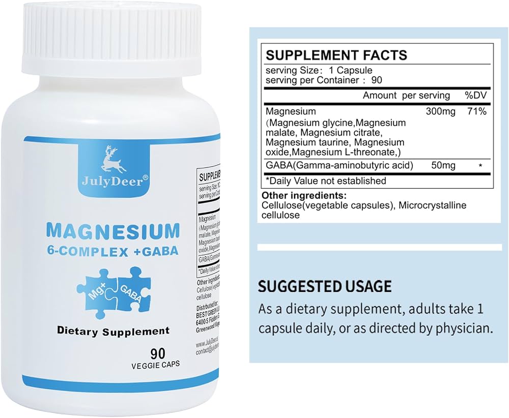JulyDeer Magnésium Complex 6en1 + Gaba, 350 mg, 90 gélules