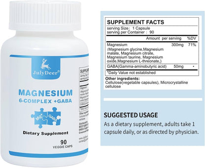 JulyDeer Magnésium Complex 6en1 + Gaba, 350 mg, 90 gélules