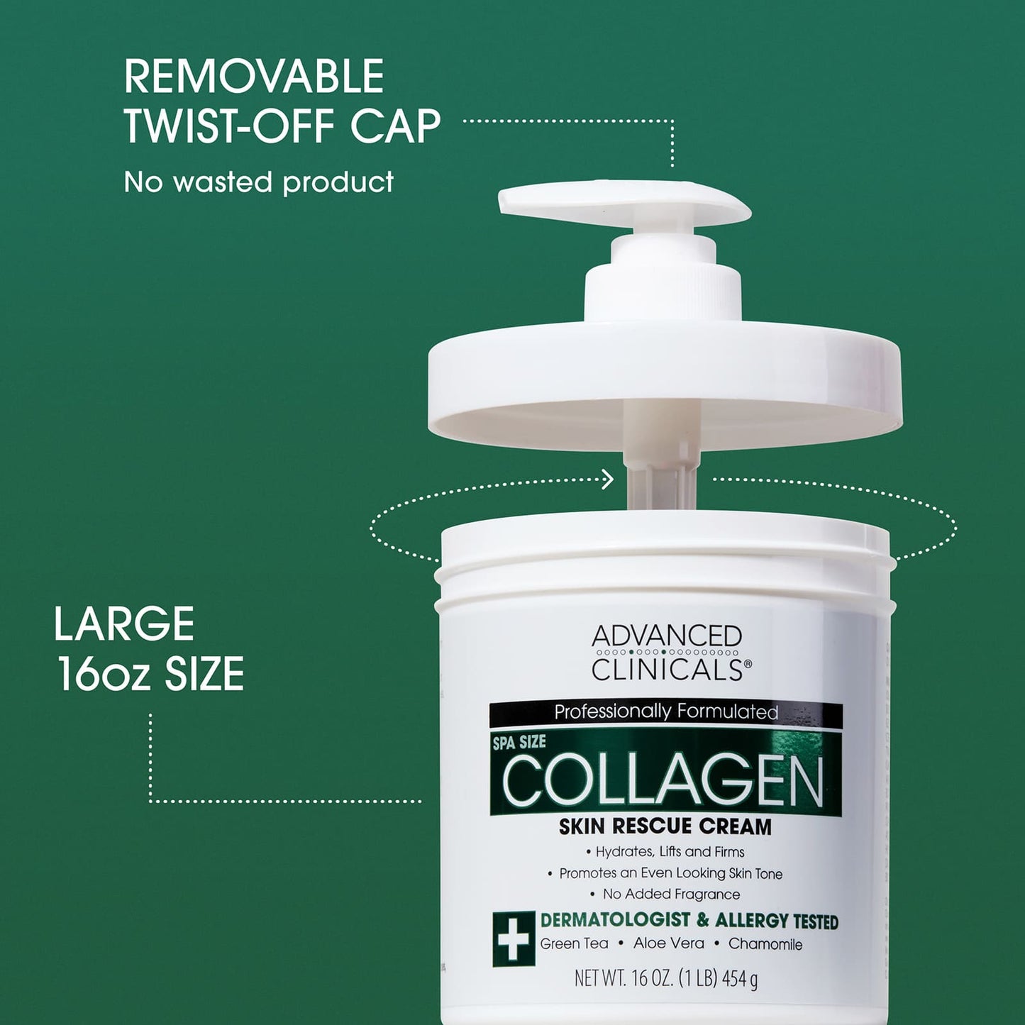 Advanced Clinicals Collagen, Skin Rescue Cream, 454g
