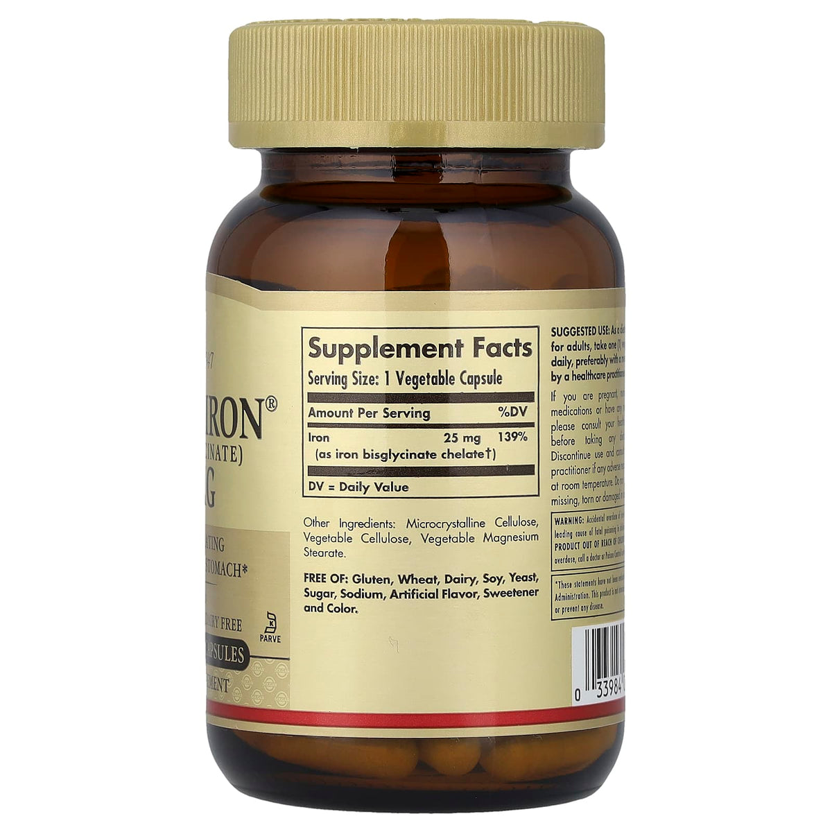 Solgar Fer doux bisglycinate, 25 mg, 90 capsules