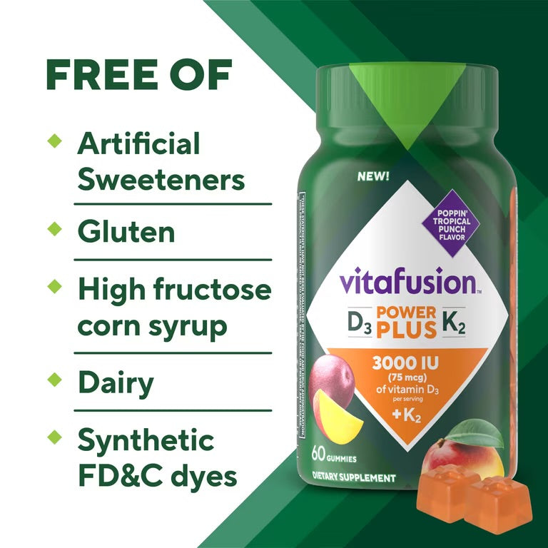 Vitafusion Power Plus Vitamine D3 + K2 gummies, 60 unités
