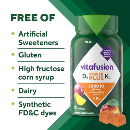 Vitafusion Power Plus Vitamine D3 + K2 gummies, 60 unités