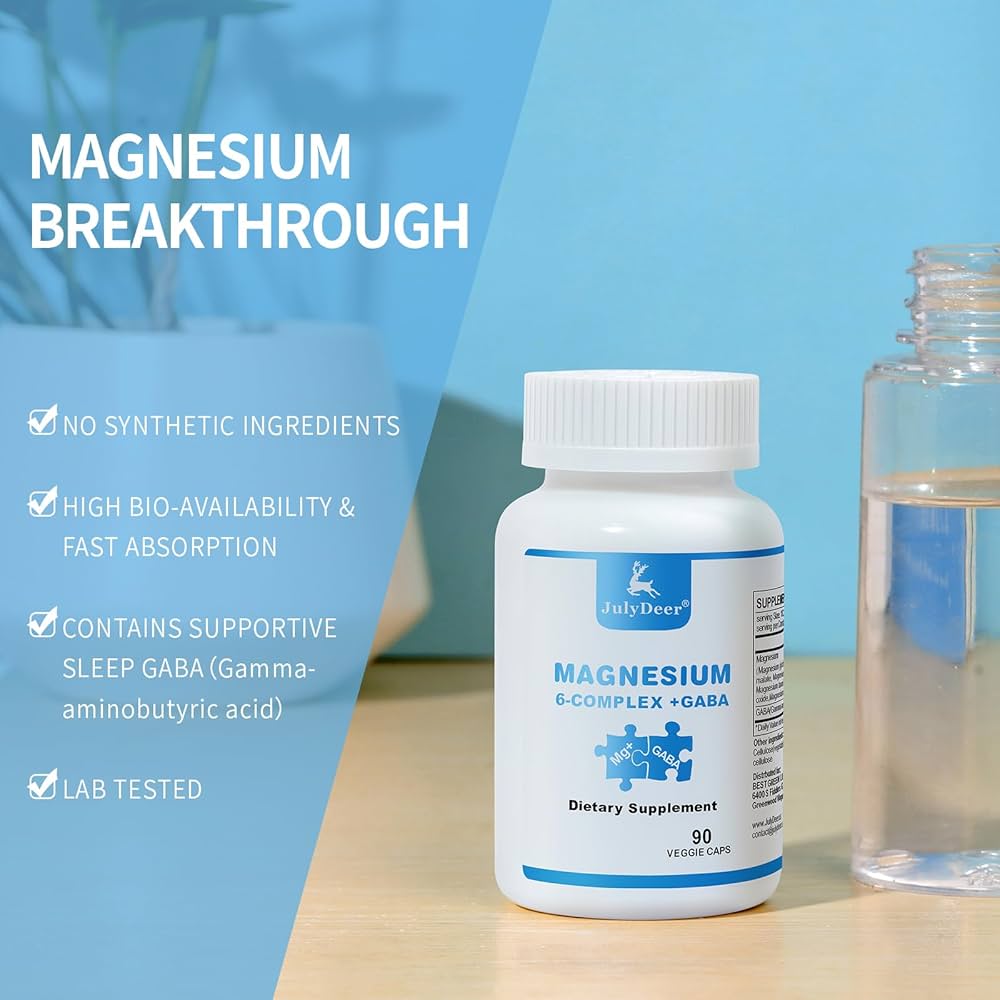 JulyDeer Magnésium Complex 6en1 + Gaba, 350 mg, 90 gélules