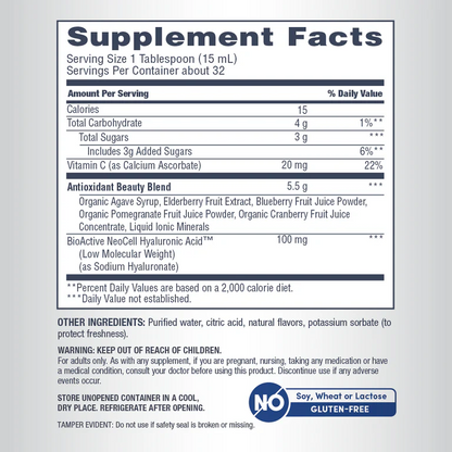 NeoCell Hyaluronic Acid 100 mg with Vitamin C, Liquid, Blueberry Flavor, 473 ml
