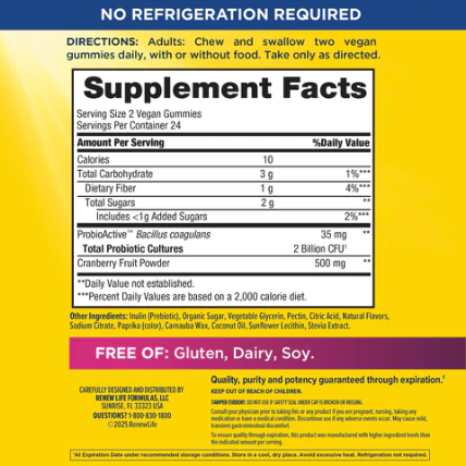 Renew Life Ultimate Flora Women's Care Probiotics + Prebiotics & Cranberry Gummies, 48 gummies