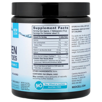 Neocell, Peptides de collagène marin + acide hyaluronique, MSM et vitamine C, poudre de 200 g