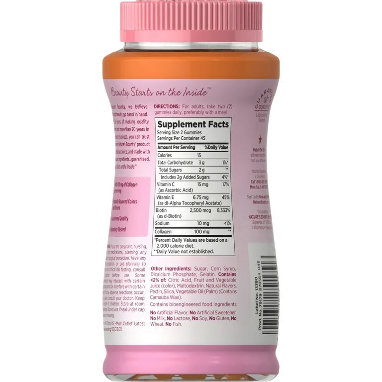 Nature’s Bounty Hair Skin & Nails avec Collagène, goût Agrumes tropicaux, 90 Gummies