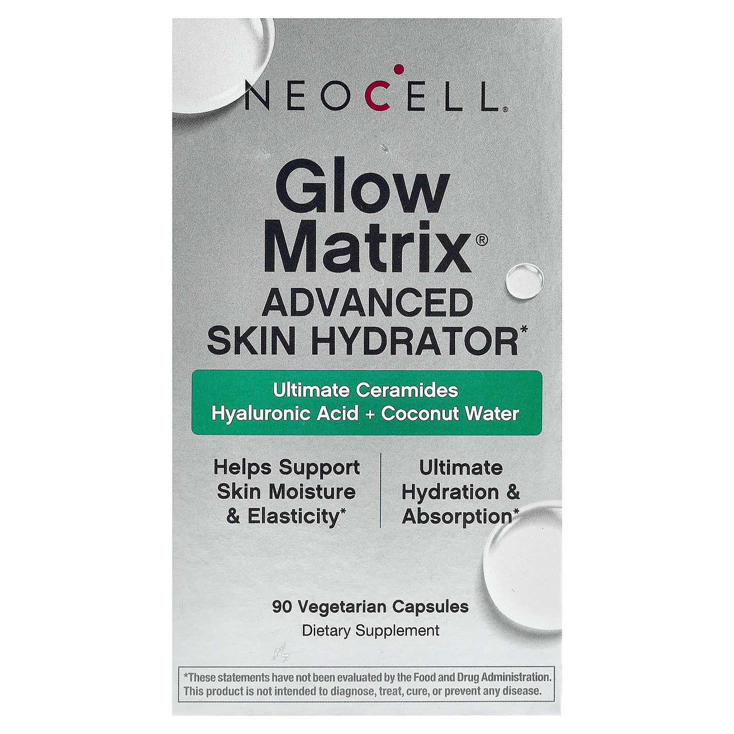 Neocell Glow Matrix Advanced Skin Hydrator | With Hyaluronic Acid, Ceramides, Coconut Water & Antioxidants | 90 capsules