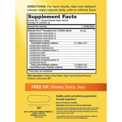 Renew Life Ultimate Flora Everyday Care Probiotic 15 Billion
30 gélules à libération prolongée