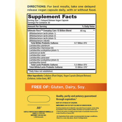 Renew Life Ultimate Flora Everyday Care Probiotic 15 Billion
30 gélules à libération prolongée