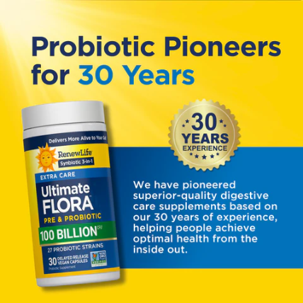 Renew Life Ultimate Flora Extra Care Probiotique 100 billion
30 gélules à libération prolongée