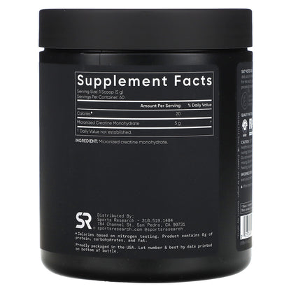 Sports Research
Creatine Monohydrate, Unflavored, 300 grammes