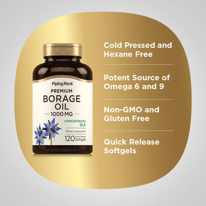 PipingRock Borage Oil, 1000mg, 100 Softgels
