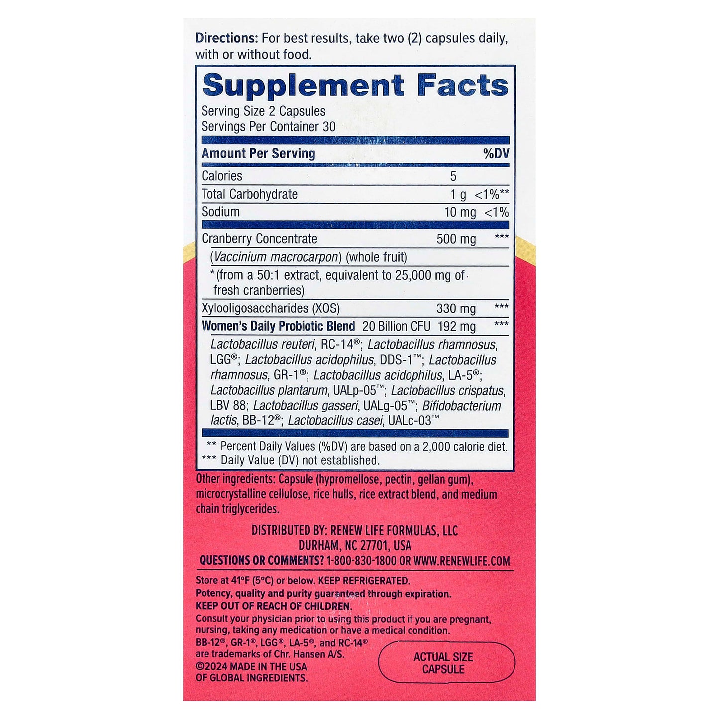 Renew Life Women's Daily 3-in-1 Prebiotics & Probiotics with Cranberry | 20 billion
60 capsules