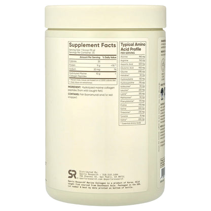 Sports Research, Peptides de collagène marin, Non aromatisé, 340 g