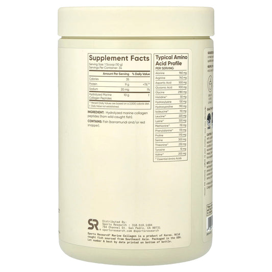 Sports Research, Peptides de collagène marin, Non aromatisé, 340 g