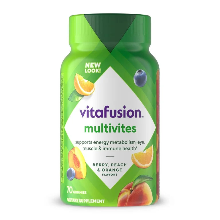 Vitafusion MultiVites pour adultes, Multivitamines saveurs baies, pêche et orange, 70 gummies