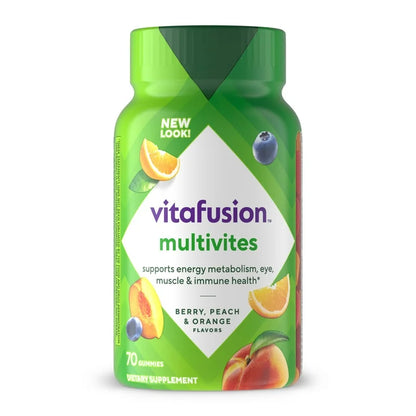 Vitafusion MultiVites pour adultes, Multivitamines saveurs baies, pêche et orange, 70 gummies
