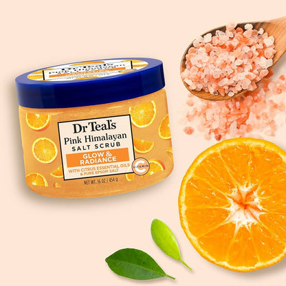 Dr Teal's Pink Himalayan Salt Body Scrub| with Pure Epsom Salt & Citrus Essential Oils, 454 Grams